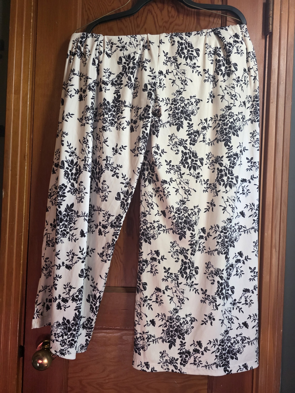White Palazzo Pants with Black Floral Print